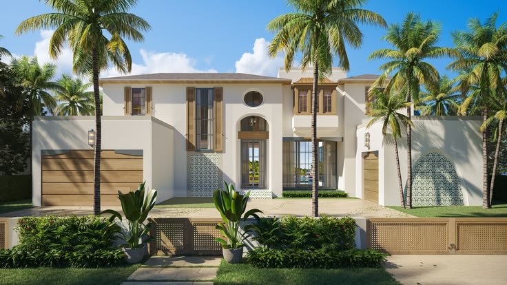 Stucco of a miami home with palm trees